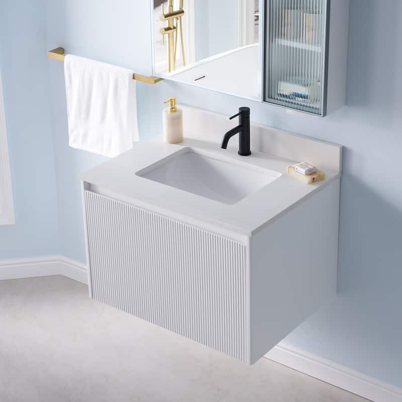 20'' H Modern Wall-Mount Bathroom Vanity With White Quartz Top and Single Sink