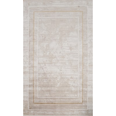 Machine Made Oriental Polyester Carpet Geometric Beige & Ivories Distressed Area Rug - 7' 5'' X 5' 2''