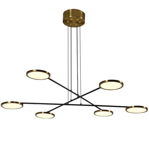 VONN Lighting Torino 39-in Integrated LED Chandelier - Antique Brass - Black/Antique Brass