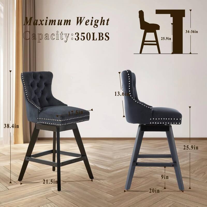 Tufted Swivel Velvet Rubberwood Nailhead Barstools (Set of 4)