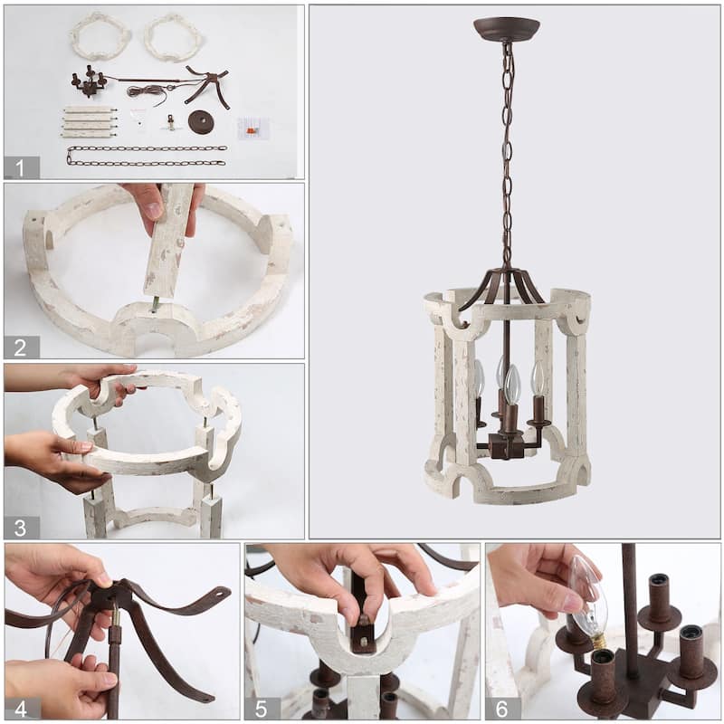 The Gray Barn Farmhouse 3/4-Light Wood Chandelier Lantern Foyer Island Lights