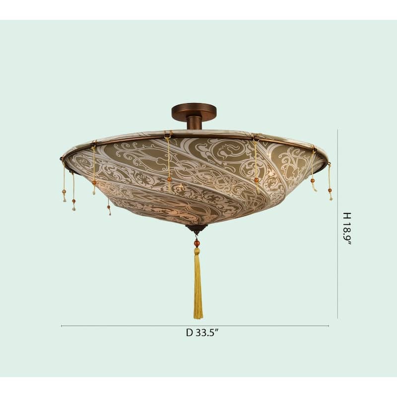 4-Light Brown Patterned Fabric Lighting Fixture