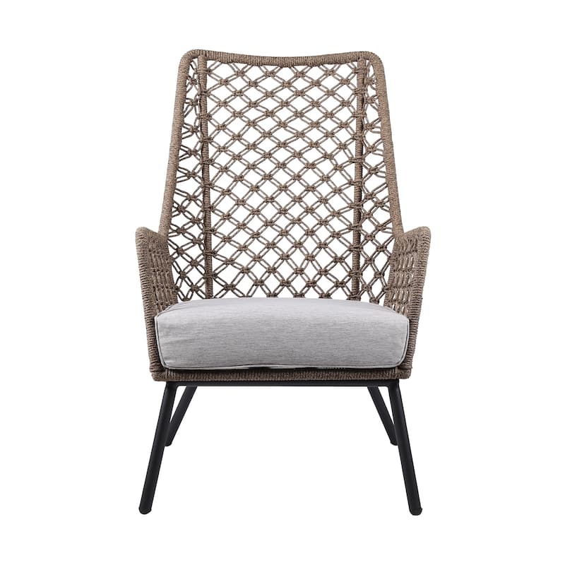 26" Gray Metal Outdoor Arm Chair with Gray Cushion