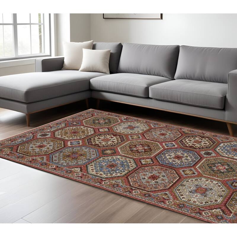 HomeRootsMedallion Bohemian Runner Area Rug - 155.12' X '118.11' X '0.28 - Pink/Red