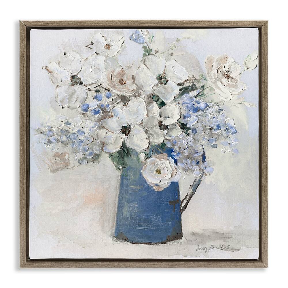 Stupell Bouquet in Blue Country Vase Framed Floater Canvas Wall Art Design By Sally Swatland
