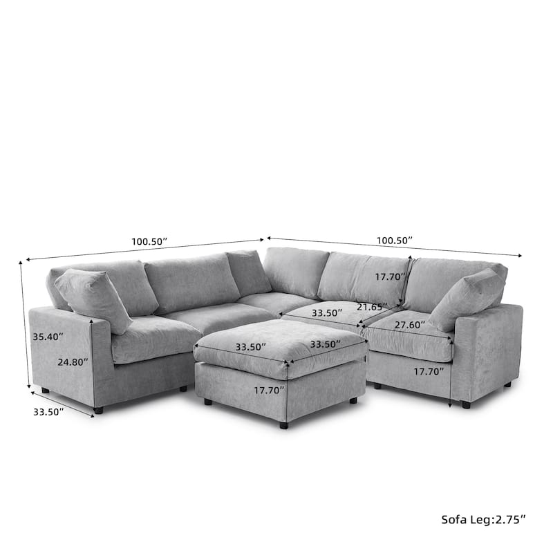 Cloud Couch Modular Sectional Sofa,100.5" V Shaped Couch,5 Seater for Living Room Set,Covers Washable&Replaceable