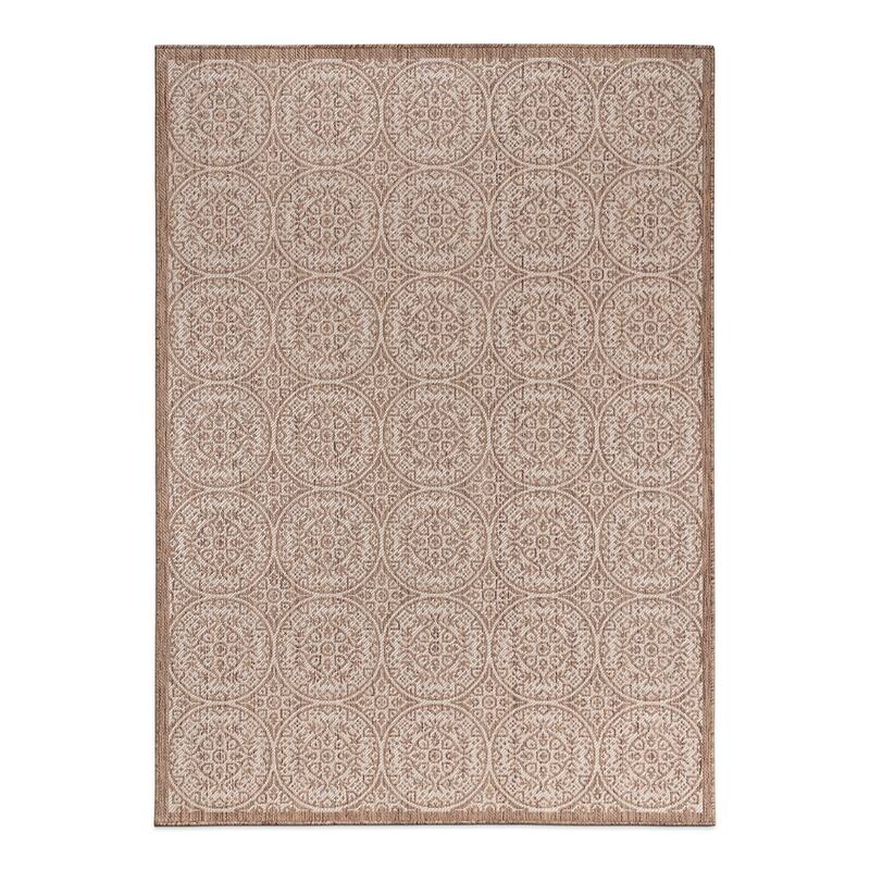 World Rug Gallery Transitional Floral Circles Textured Flat Weave Indoor/Outdoor Area Rug