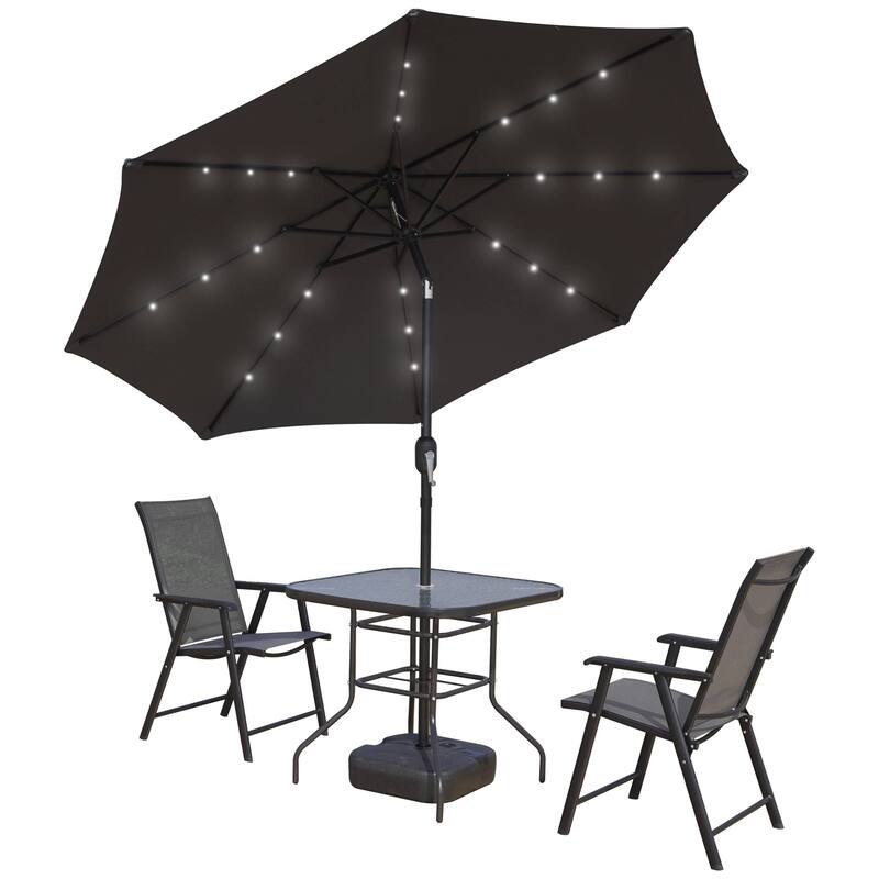 Sierra 9 ft Patio Tilt & Crank Patio Table Market Umbrella With Solar LED for Summer Beach Backyard