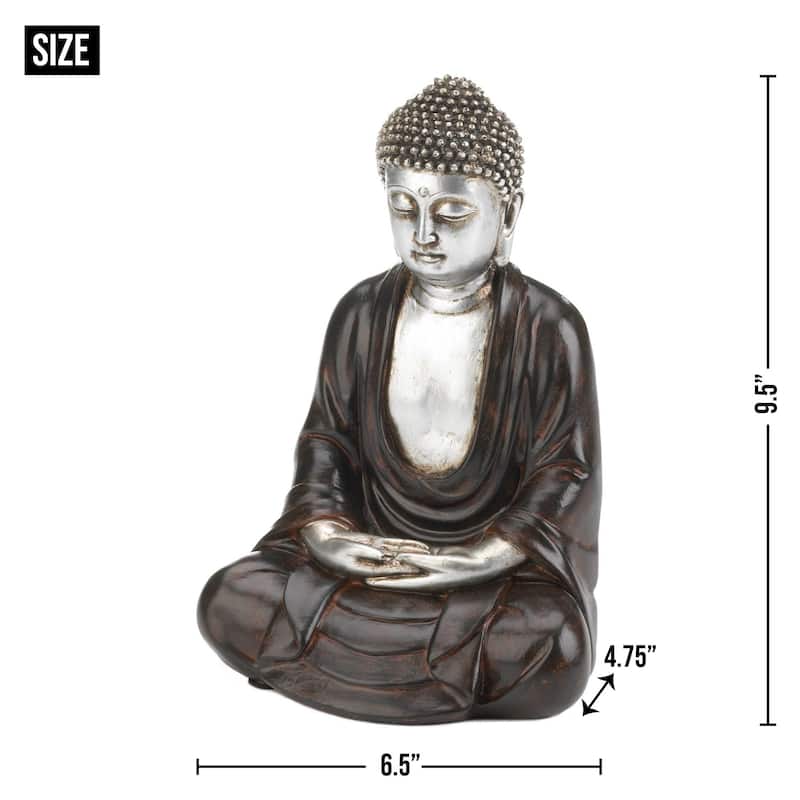 9.5" Silver and Black Peaceful Sitting Buddha Statue