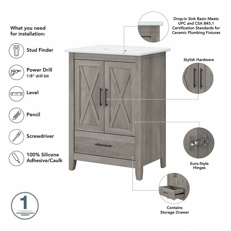 Key West 48W Double Vanity with Sinks and Storage by Bush Furniture