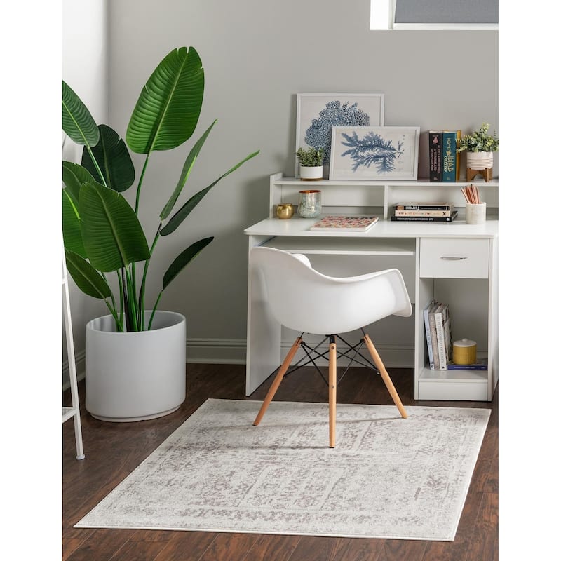 Contemporary Trabzon Collection Area Rug - Cream-Gray - 4' Square