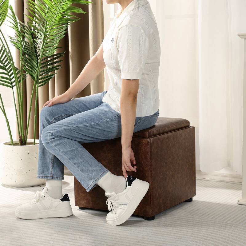 Adeco Storage Ottoman With Tray
