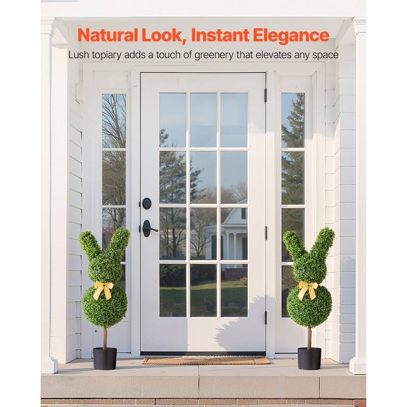 Set of 2 Artificial Topiary Trees 36" Faux Green Plants with PE Leaves & Iron Trunks, Weather-Resistant Decorative Greenery