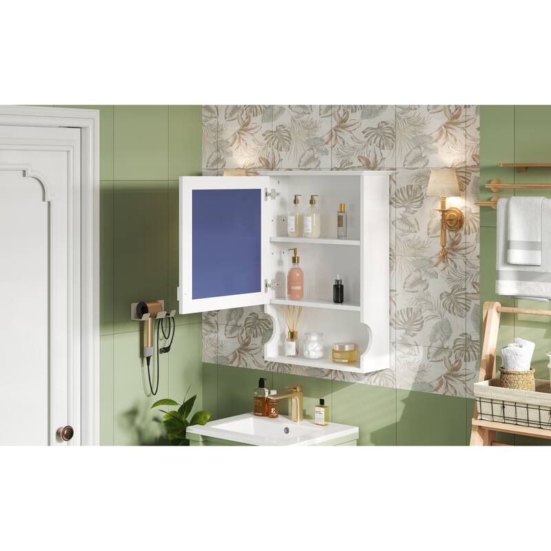 GDFStudio - Larenta Modern Wall-Mounted Bathroom Medicine Cabinet with Mirror, Adjustable Shelves & Half-moon Silhouette - 20"W