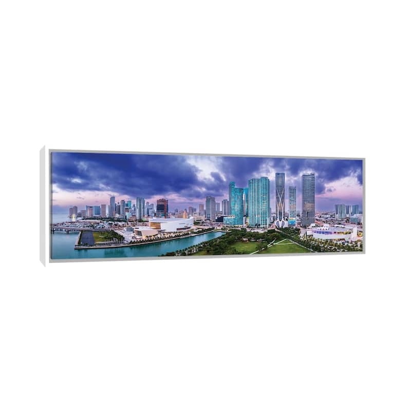 iCanvas "Miami Downtown Panoramic Skyline Aerial" by Susanne Kremer Framed Canvas Print - 12x36 - White