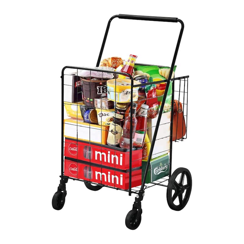 Moasis 40''H Folding Shopping Cart with Dual Storage Baskets