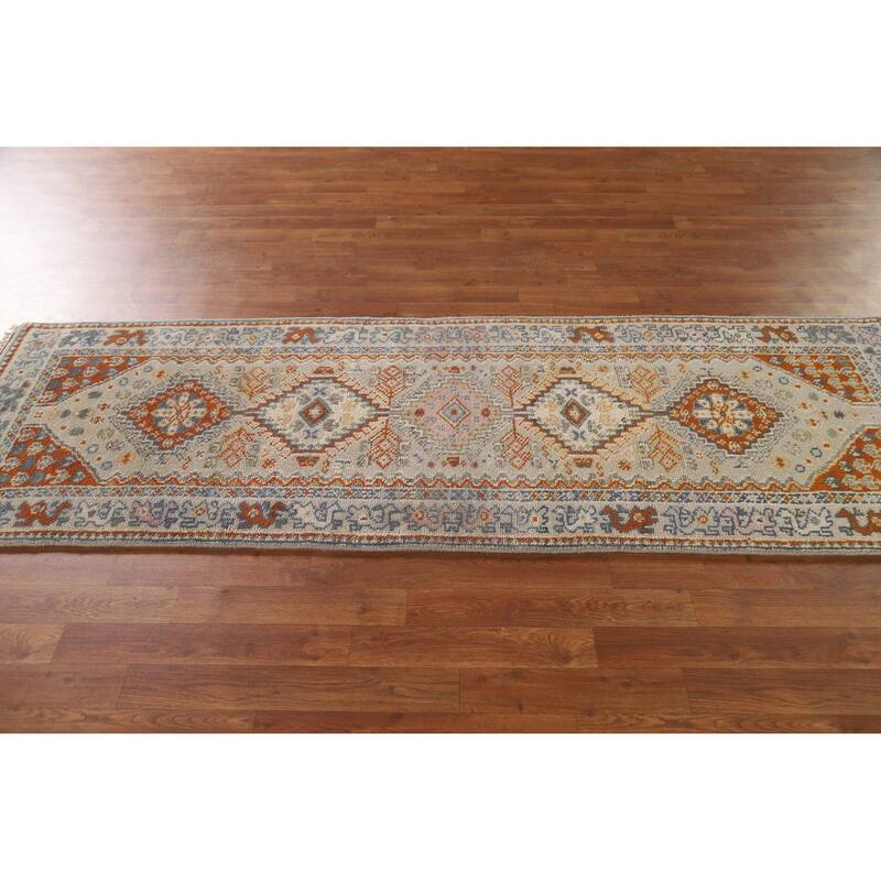 Geometric Heriz Serapi Indian Runner Rug Hand-Knotted Wool Carpet - 2'7"x 7'11"