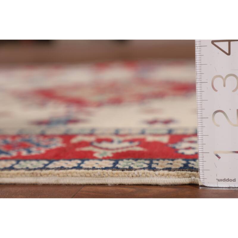 Geometric Ivory Kazak Accent Rug Hand-Knotted Wool Carpet - 3'11" x 5'11"
