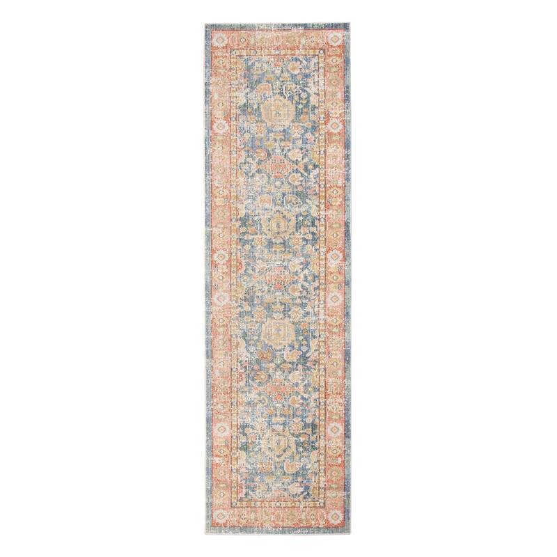 Porch & Den Queens Vintage Polyester Area Rug - 2'6" x 8' Runner - Blue/Yellow