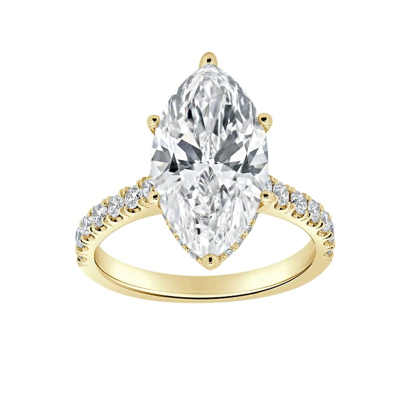 Auriya 14k Gold 5 3/5ctw Lab grown Marquise Hidden Halo Diamond Engagement Ring (F-G VS) - Yellow - 5