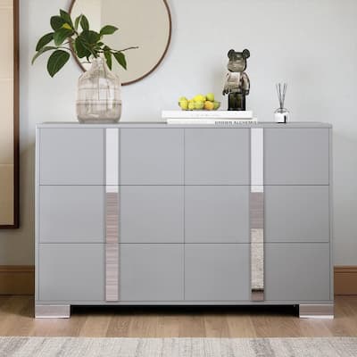 Modern 6 Drawer Dresser with Mirrored Handles and Metal Legs, MDF Storage Cabinet for Bedroom Organization