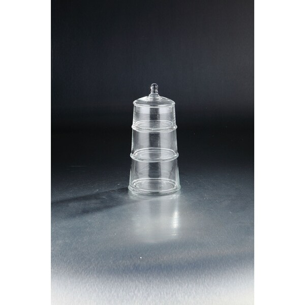 12" Crystal Clear Hand Blown 3 Tier Glass Jar with Lid - N/A