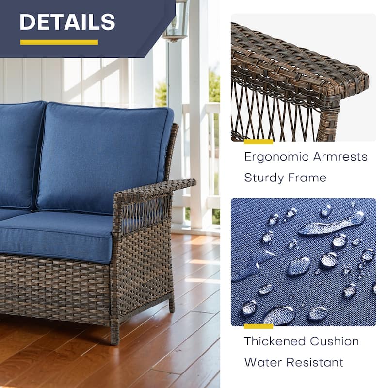 Gymojoy 4PCS Outdoor Sofa Patio Chairs with Coffee Table - Brown