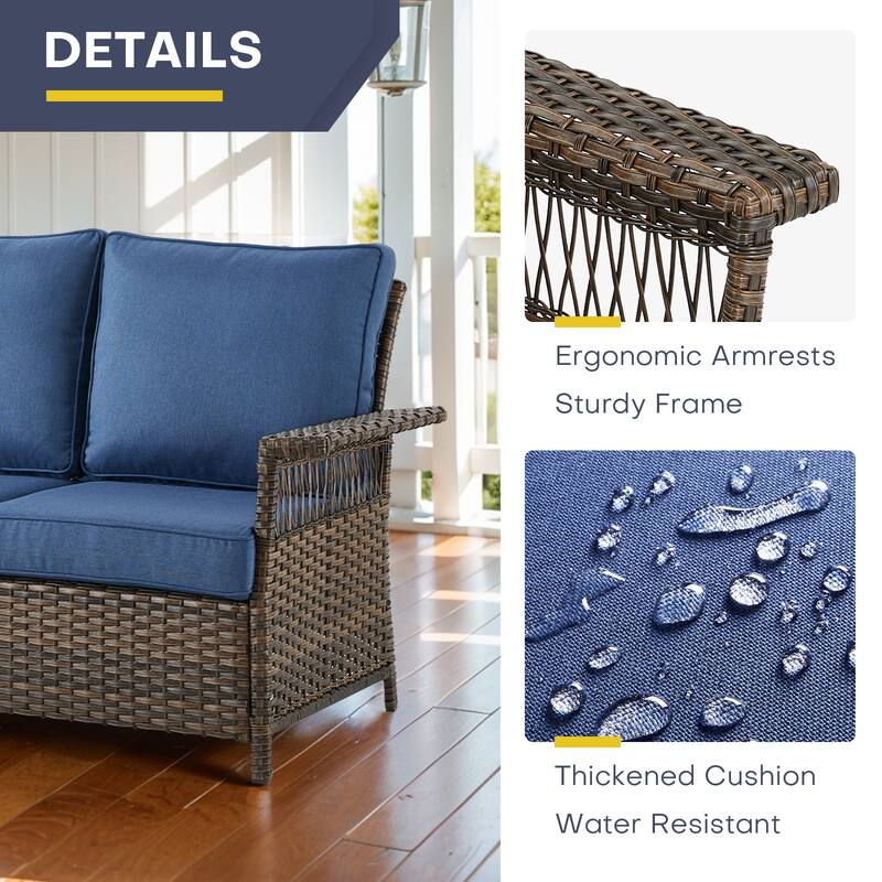 Gymojoy Patio Sectional Outdoor Sofa with Swivel Chair Table and Ottoman - Brown