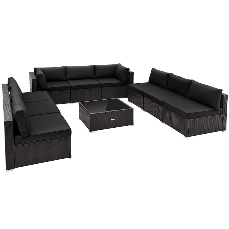 10 Piece Outdoor Wicker Conversation Set with Seat and Back Cushions - 29" x 25" x 25"