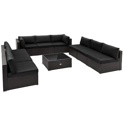 10 Piece Outdoor Wicker Conversation Set with Seat and Back Cushions - 29" x 25" x 25"