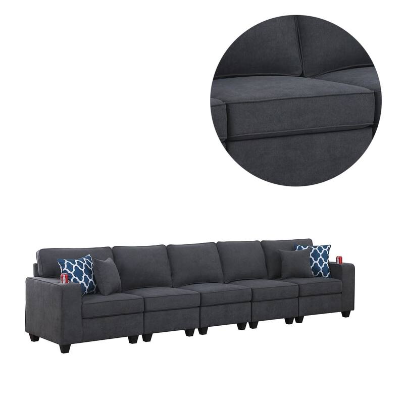Woven Upholstered 5-Seater Sofa in Stone Gray
