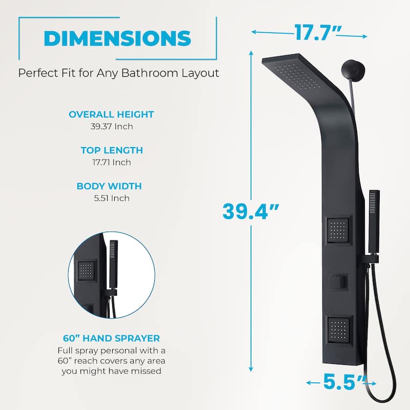 Aura 2-Jetted Shower Panel with Heavy Rain Shower & Spray Wand