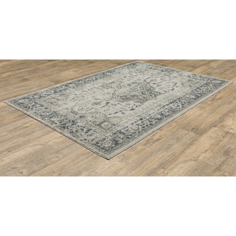 Albuquerque Beige Blue Oriental Distressed Casual Traditional Area Rug