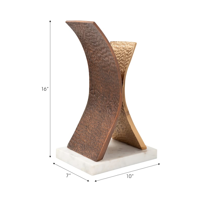 Sagebrook Home's Jennings 16" Gold X Statuary - Aluminum Elegance on Marble Base - Modern Home Decor Sculpture - 10" x 7" x 16"