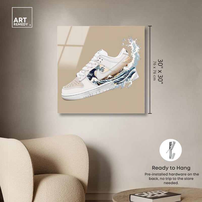 Great Wave Sneaker Splash Acrylic by Art Remedy, Ready to Hang
