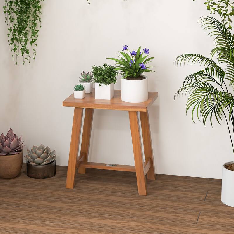 Gymax Teak Shower Bench Bathroom Shower Stool for Shaving Legs & Spa