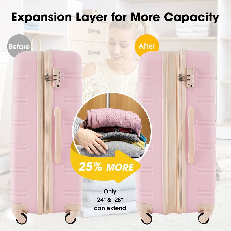 3 Piece Luggage Set, 20" 24" 28" Hardside Luggage Set, Lightweight Suitcase Set with TSA Lock and Spinner Wheels