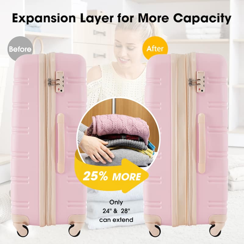 3-Piece Modern Luggage Sets, Expandable Hard-Shell Luggage with Zippered Compartment and TSA Lock, for Boarding Travel