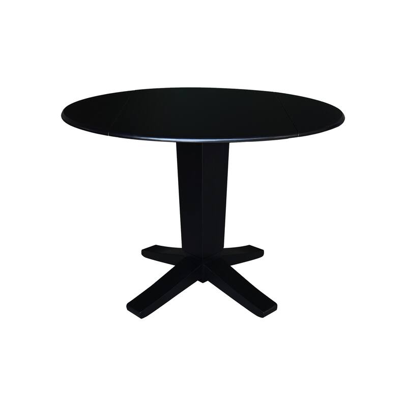 42 in Solid Wood Round Drop Leaf Pedestal Table with Dining Chairs in Black