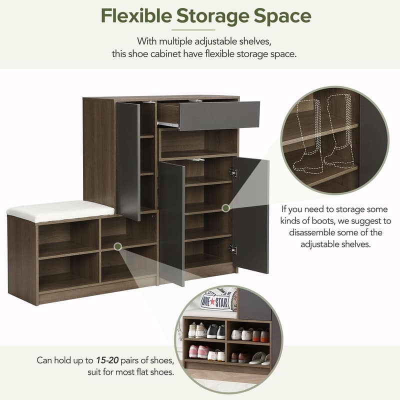 Multi-functional Shoe Storage Bench with Padded Seat