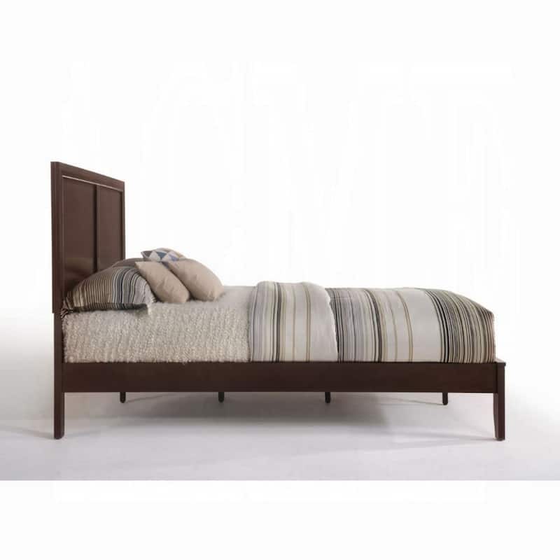 Paneled Eastern King Low Profile Bed with Chamfered Legs, Brown