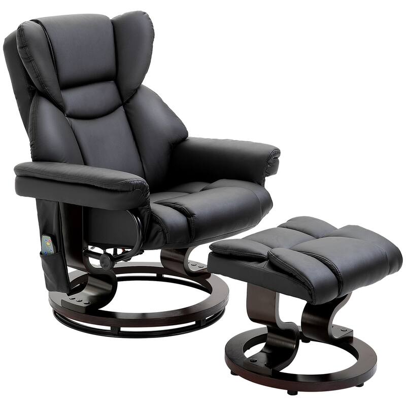 Modern Massage Recliner Chair Adjustable PU Leather Armchair 360° Swivel Lounge Chair with Footrest and Remote