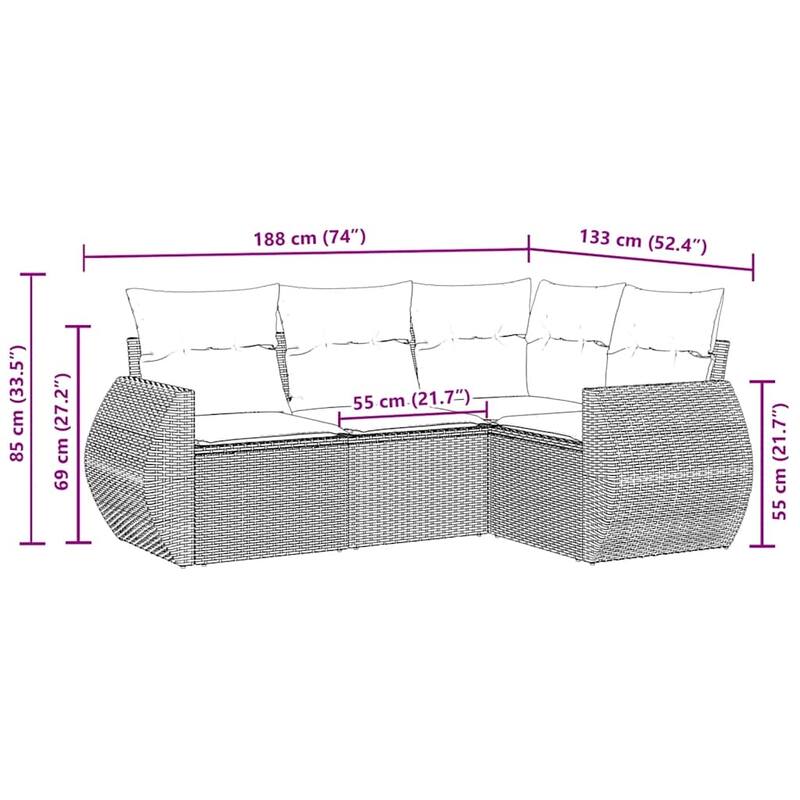 vidaXL Patio Sofa Set with Cushions Outdoor Conversation Furniture Poly Rattan