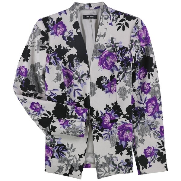 Nine West Womens Crepe Collarless Blazer Jacket, Grey, 2. Opens flyout.