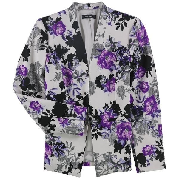 Nine West Womens Crepe Collarless Blazer Jacket, Grey, 2. Opens flyout.