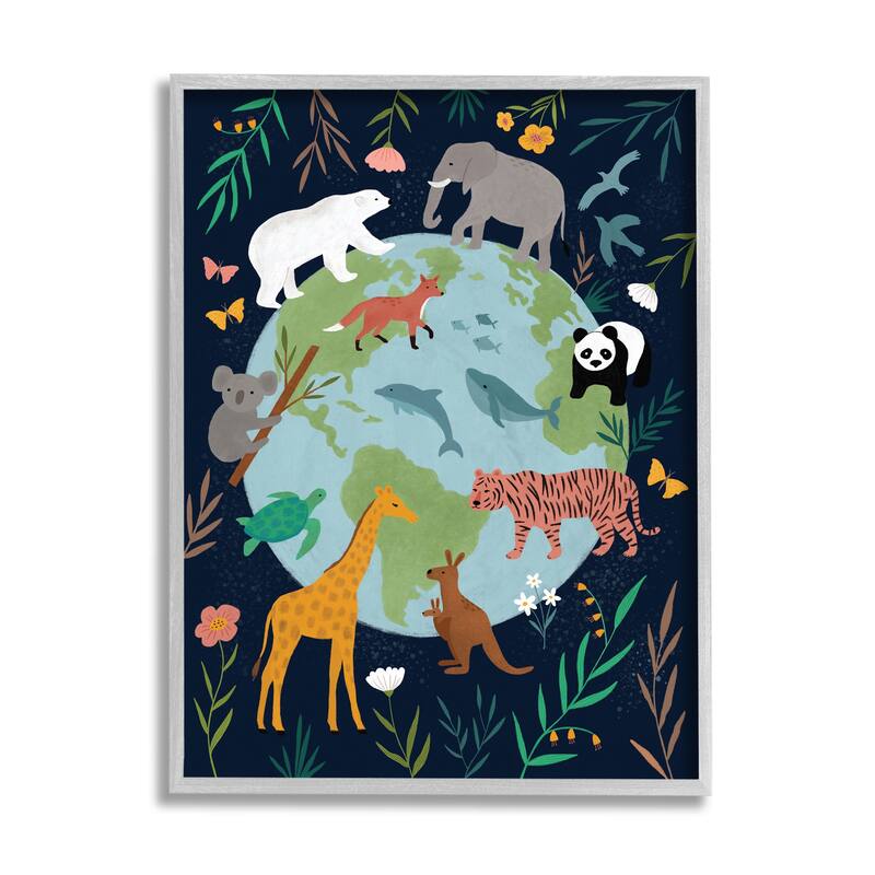 Stupell Jungle Animals and Earth Nature Floral Border Framed Wall Art - 16 x 20 - Silver