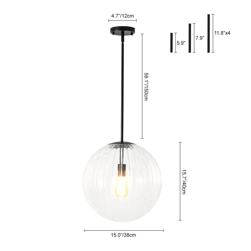 Modern Chic 1-Light Dimmable Striped Glass Sphere Pendant - 15.0 in