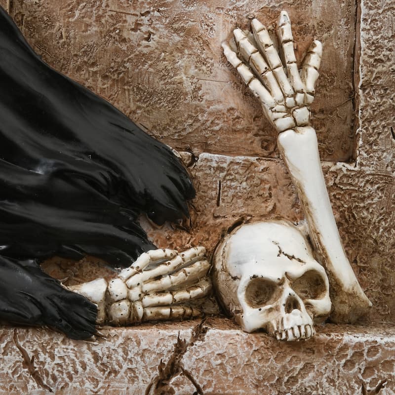 National Tree Company Halloween Skeleton Grim Reaper Standing with a Gravestone Decoration, 16 Inches