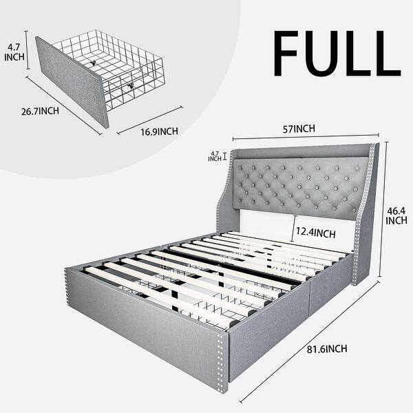 Bed Frame with 4 Storage Drawers and Headboard