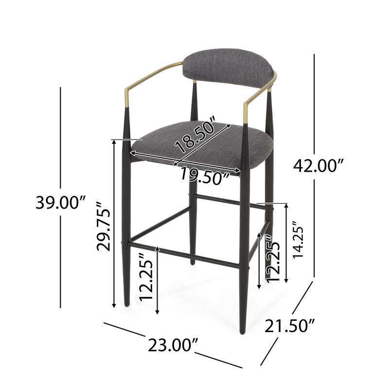 Counter Height Bar Stools Set of 2, Dining Bar Stool with Upholstered Seats, Kitchen Island Chairs with Backs and Iron Legs